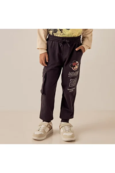 Disney Mickey Mouse Print Cargo Joggers with Drawstring Closure