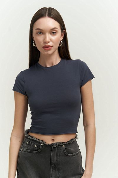 MAİ COLLECTİON Anthracite Colored El Amor Combed Cotton Crop Top