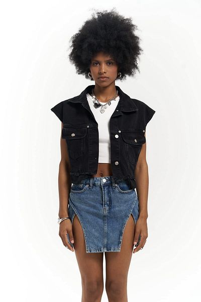 MAİ COLLECTİON Matin Zero Sleeve Black Jean Vest