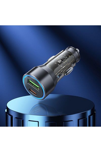 REDz Accessories Adaptor de încărcare Auto Duo, încărcare rapidă 43W, Hoco NZ12A, port USB și Type-C, negru
