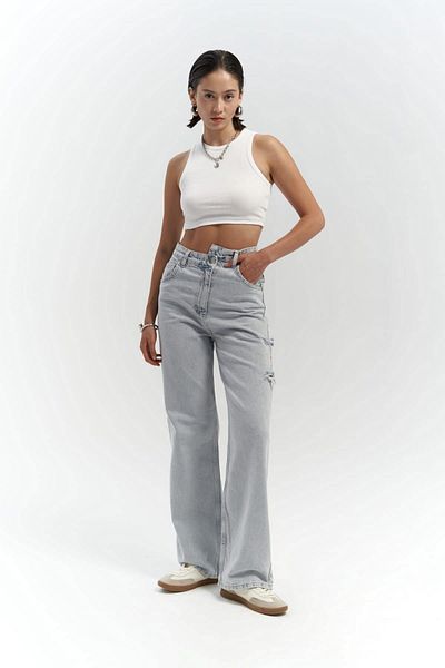 MAİ COLLECTİON Detail severního pasu Double Ripped Ice Blue Jean