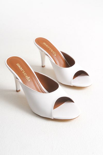 MARSEDO Gloria Women's Thin Heel Round Toe Daily Slippers White Skin
