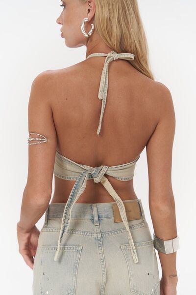 MAI STUDIOS CO. Seday Dirty Green Triangle Denim Crop