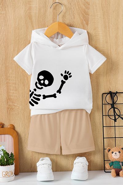 MYADA Set pentru copii cu glugă Hello Skeleton imprimat în 2 piese de sezon nou 23466