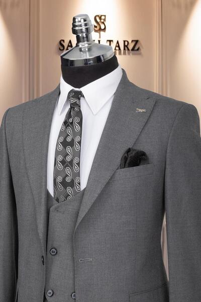 Salihtarzz Takım Elbise Yelekli SlimFit Gri SD42164