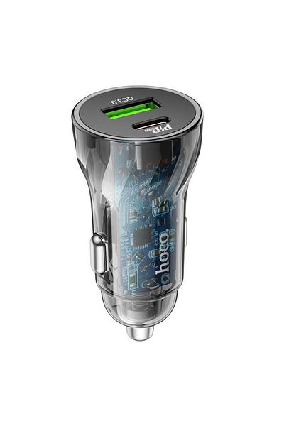 REDz Accessories Încărcător auto, Duo Charge, Hoco Z47A Transparent Discovery Edition, PD 30W, USB și Type-C, Negru