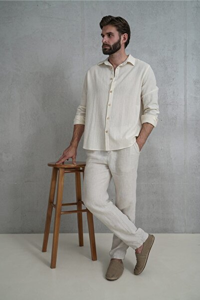 BOHEMAİ Wesley Férfi Oversize Crinkle bézs ing