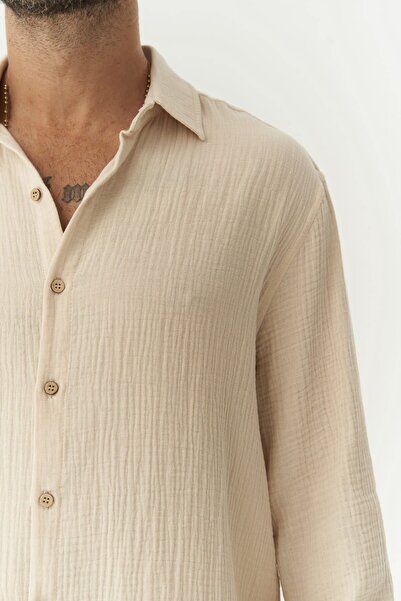 BOHEMAİ Herman férfi túlméretes bézs muszlin ing