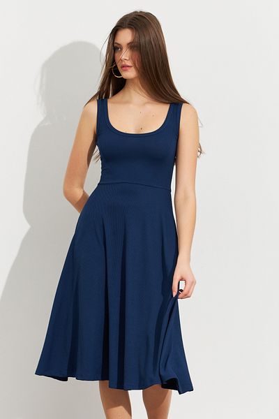 Cool & Sexy Rochie midi pentru femei, albastru bleumarin, față spate, cu fustă clopot U DMR470