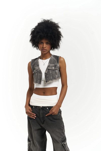 MAİ COLLECTİON Regina Smoked Denim Vest