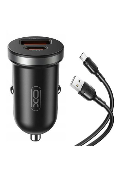 REDz Accessories Set adaptor auto XO-CC56 cu cablu Type-C, compatibil cu iPhone 15/16 și Android, porturi duble, negru
