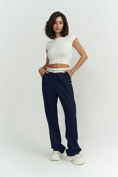 MAİ COLLECTİON Zelmira Indigo-Hose mit umgekehrtem Gürtel