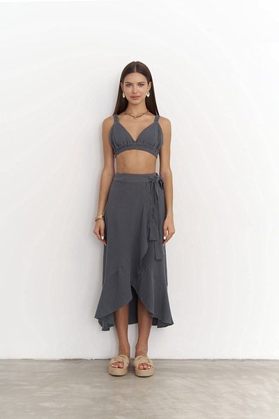 BOHEMAİ Adelina Crop-Rock-Set aus anthrazitfarbenem Musselin