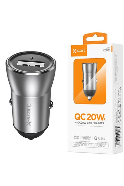 REDz Accessories Încărcător auto X-Start CC086, port USB, încărcare rapidă 20W, încărcare rapidă 3.0, gri