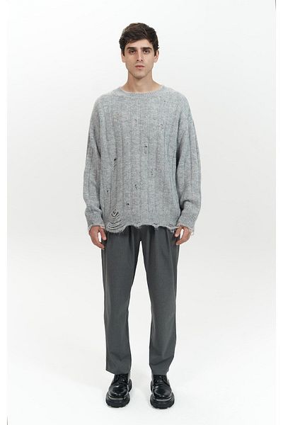 MAİ COLLECTİON Pulover tricotat pentru bărbați Vincent Ripped Detail Gri