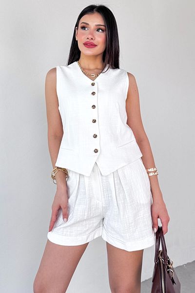 Cappmoda TKM-13272 Σετ δύο τεμαχίων σορτς γιλέκο με λευκή γραμμή