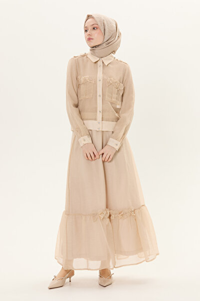 Setrms Çiçek Detaylı Organze Ceket & Büzgü Detaylı Etek Takım