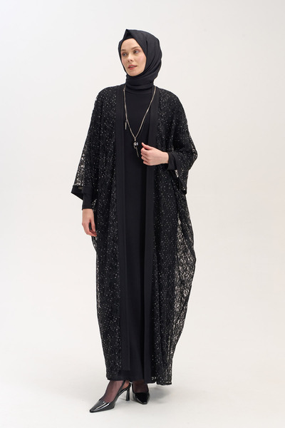 Setrms Kolye Aksesuarlı Dantelli Abaya