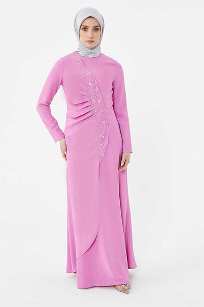 Setrms 2425129-2325129 drape detailed evening dress with stones