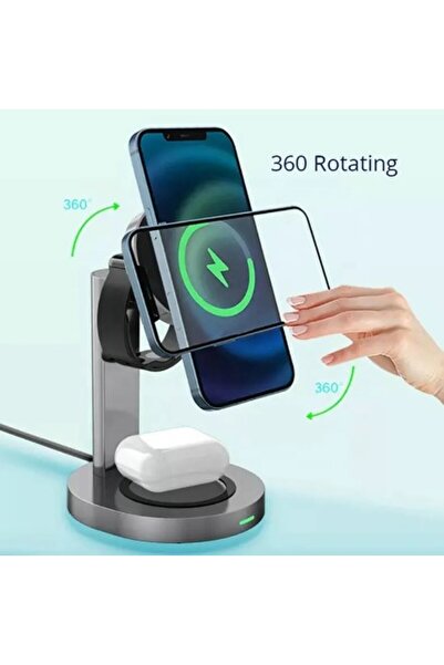 REDz Accessories 3 in 1 Multifunctional Charger and Stand, MagSafe, Fast Charge, 15W, Silver