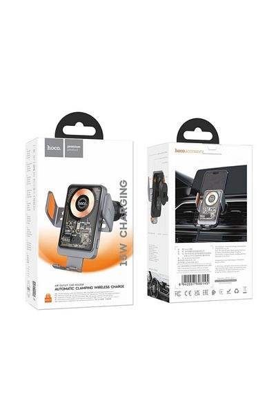 REDz Accessories Suport auto, Hoco, model HW7, încărcare wireless rapidă, 15W, gri