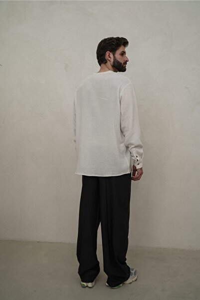 BOHEMAİ Owen férfi túlméretezett bírói gallér világos bézs muszlin ing