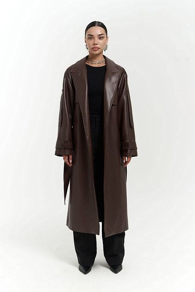 MAİ COLLECTİON Layton Bitter Brown Leather Trench Coat