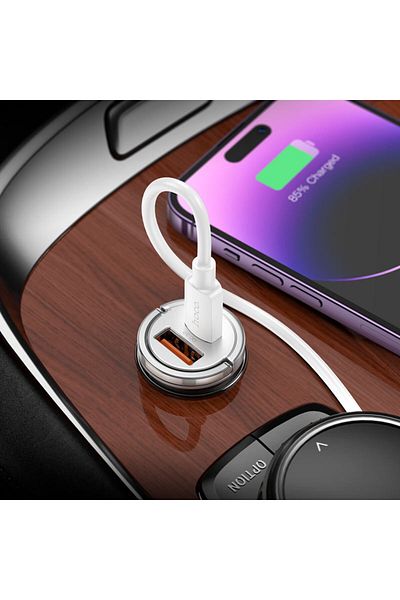 REDz Accessories Set de încărcare auto pentru iPhone, Hoco NZ10 + cablu Lightning 1m, încărcare rapidă 45W, argintiu
