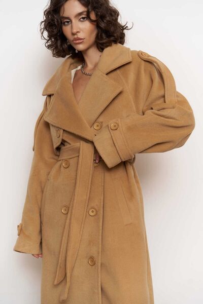 Butik Allbucks Mai̇i̇ Taba Moscow Belted Maxi Long Cashmere Coat Abmai0010