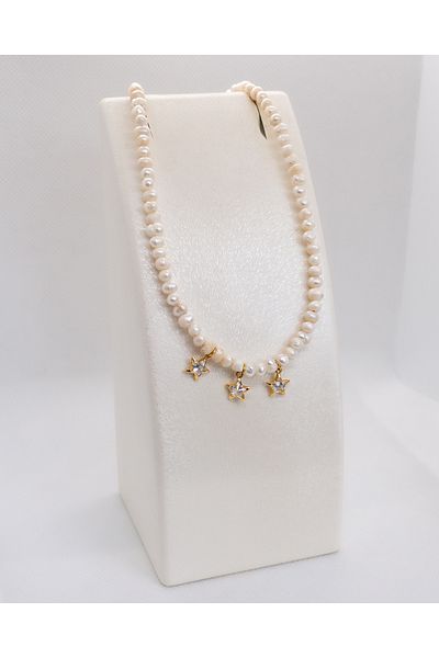 Luna Real Pearl Necklace with Star Detail