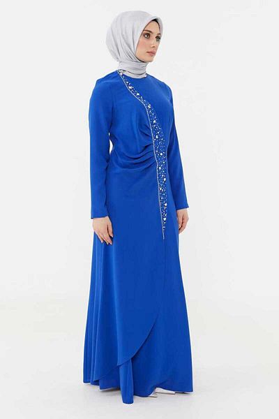 Setrms 2425129-2325129 drape detailed evening dress with stones