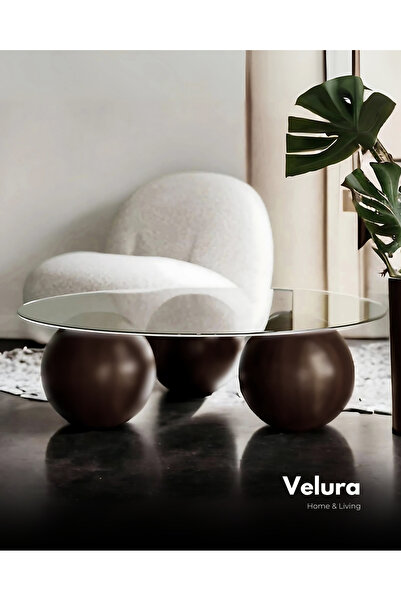 Velura Home & Living Top Sehpa & Küre Cam Orta Sehpa Şeffaf Yuvarlak Cam - Ko...