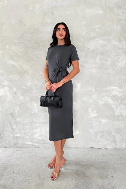 MODAMİNEM Women's Modal Fabric Lacing Detail Slit Dress