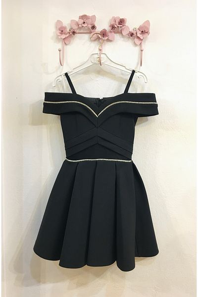Erkut Girl's Crepe Fabric Black Color Short Evening Dress