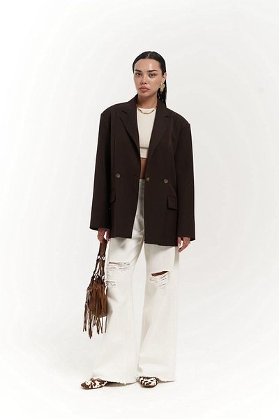 MAİ COLLECTİON Ashley Slit Detailed Brown Blazer
