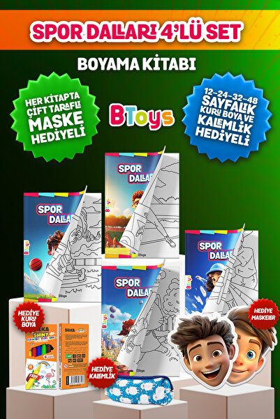 BToys BOYAMA KİTABI SETİ - SPOR DALLARI - KURU BOYA, MASKE VE KALEM KUTUSU