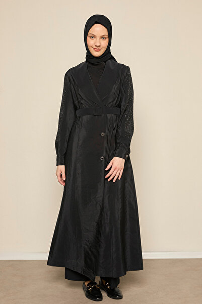 Setrms Kolları Taş Detaylı Kemerli Pardösü