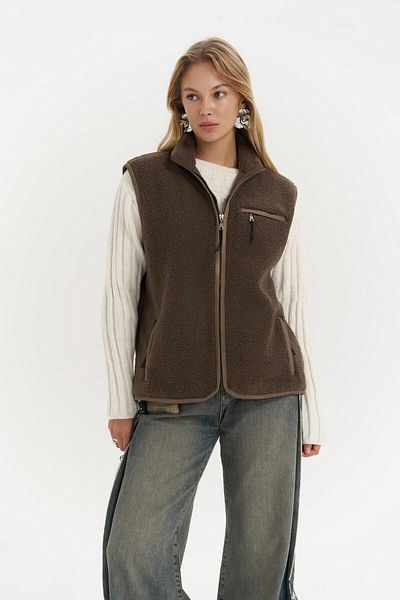 MAİ COLLECTİON Alberg Brown Loose Teddy Vest