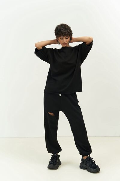 MAI STUDIOS CO. Σετ φούτερ Mcllctn Lion Black Oversize T-shirt Ripped