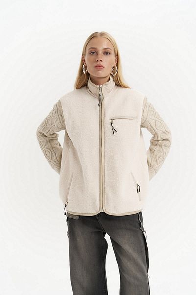 MAİ COLLECTİON Alberg Beige Loose Teddy Vest