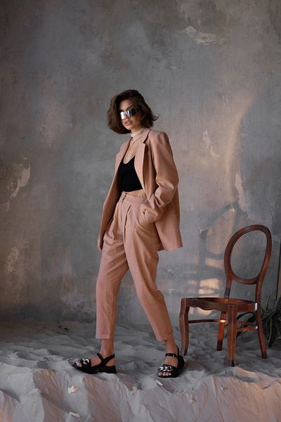 BOHEMAİ Ponte Salmon Linen Blazer Jacket Set