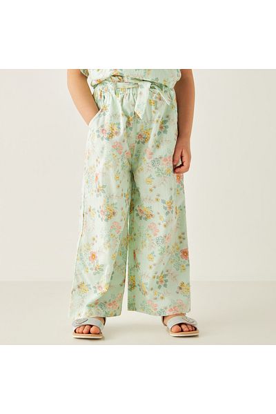 ELIGO All-Over Floral Print Pants with Pockets and Tie-Ups