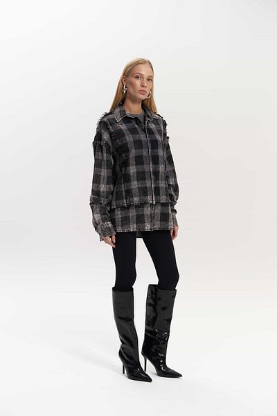 MAİ COLLECTİON Cămașă oversize unisex în carouri antracit lavabilă Loma