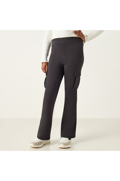 Juniors Solid Flared Leg Pants with Pockets