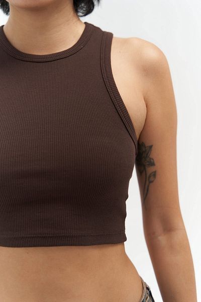 MAİ COLLECTİON Fleur Corded Halter Collar Brown Crop