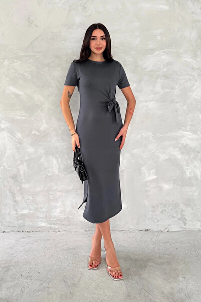 MODAMİNEM Women's Modal Fabric Lacing Detail Slit Dress