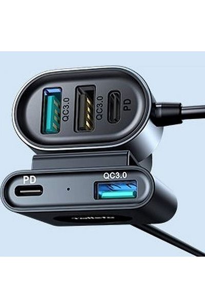 REDz Accessories Încărcător auto cu extensie 1,5 m, 3 x USB 2 x Type-C, Joyroom Jr-cl05, 72w, negru