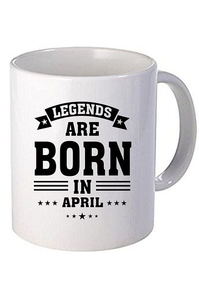 OEM Cană albă personalizată „Legendele se nasc în aprilie”, INOVATIX®. 330 ml