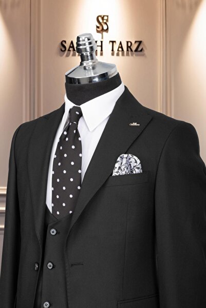 Salihtarzz Takım Elbise Yelekli SlimFit Siyah SD42162