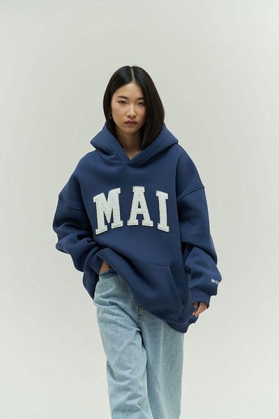 MAİ COLLECTİON Malvo Mai Embroidery Indigo Hoodie Sweatshirt
